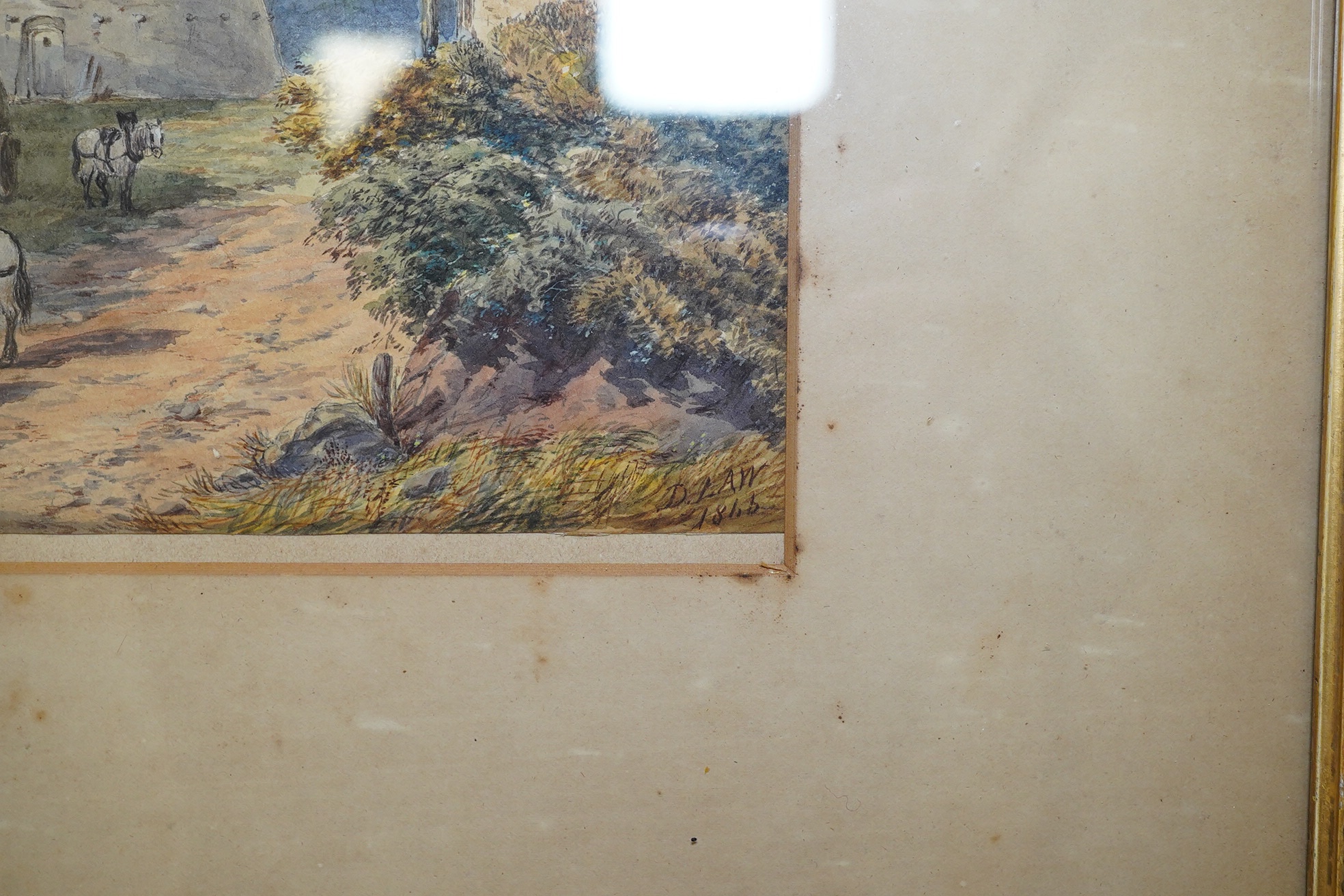 B Law, 19th century watercolour, Windmill, signed and dated 1866, 23 x 38cm. Condition - fair